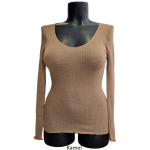 Ženska majica dolg rokav rebraste strukture iz volne in svile