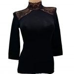 Ženska majica 3/4 rokav s čipko, polpuli iz bombaža in elastana.