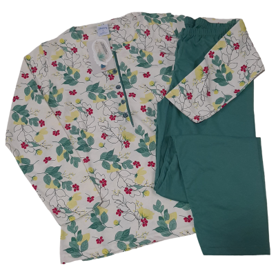 Ženska pižama dolg rokav tanka iz 100% bombaža, Svetlo zelena Pomlad-poletje trgovinamacek