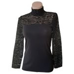 Ženska majica z dolgimi prozornimi rokavi in polpuli ovratnik