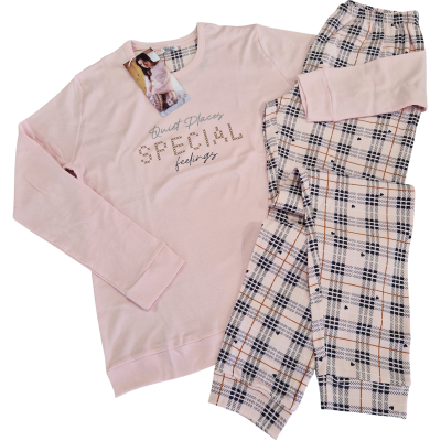 Ženska pižama dolg rokav toplejša iz 100% bombaža (interlock) z patentom Jesen-zima trgovinamacek