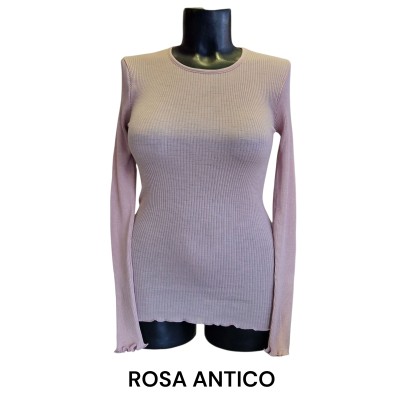 Ženska majica dolg rokav rebraste strukture iz volne in svile Spodnje perilo iz volne trgovinamacek 2