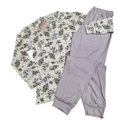 Ženska pižama dolg rokav toplejša iz 100% bombaža (interlock) s patentom Jesen-zima trgovinamacek 2