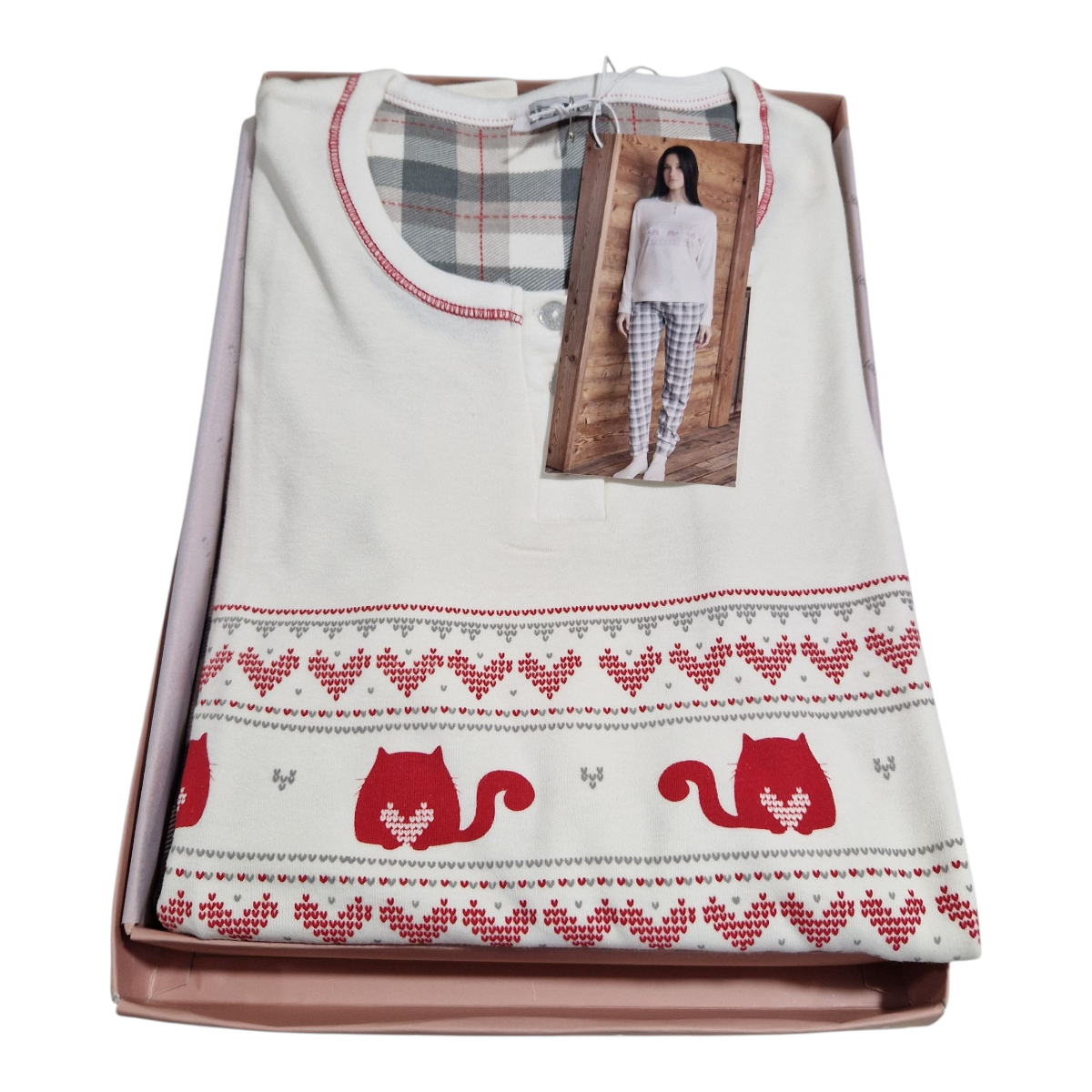 Ženska pižama dolg rokav toplejša iz 100% bombaža (interlock) s patentom Jesen-zima trgovinamacek 2