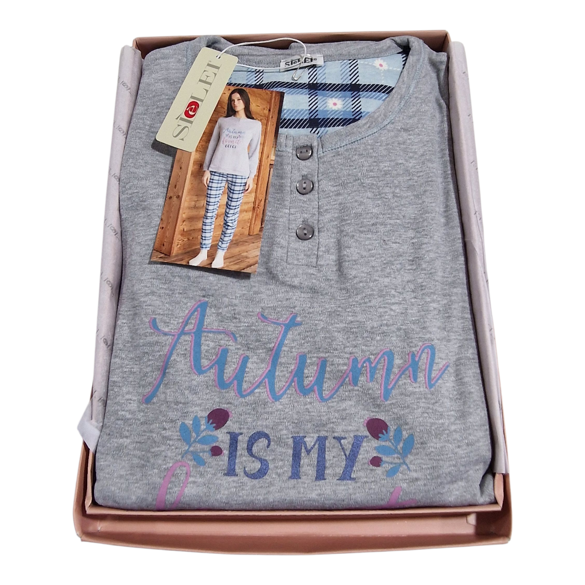 Ženska pižama dolg rokav toplejša iz 100% bombaža (interlock) s patentom Jesen-zima trgovinamacek 2