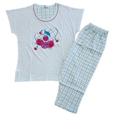 Ženska pižama kratek rokav in 3/4 hlače iz 100% tankega bombaža Pomlad-poletje trgovinamacek