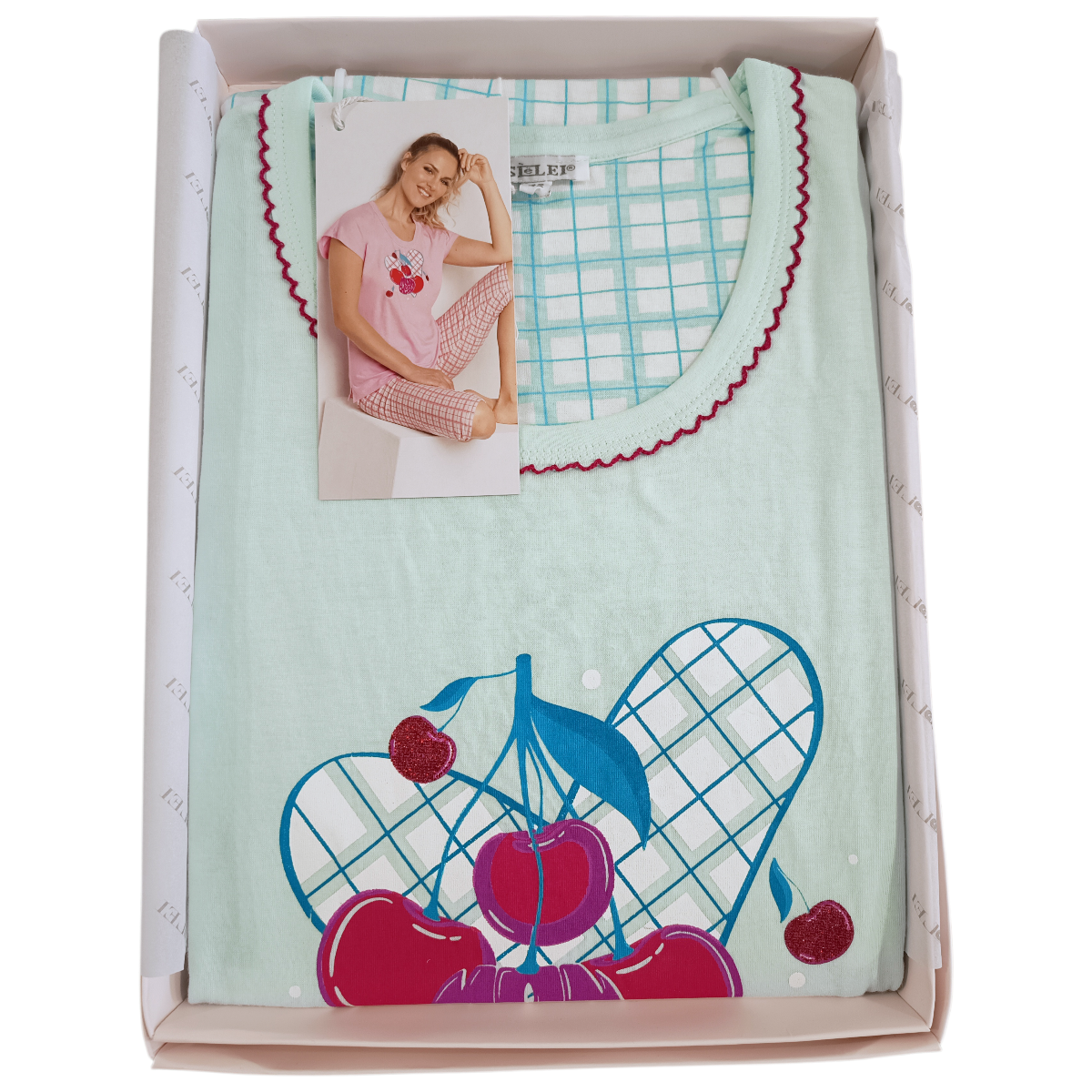 Ženska pižama kratek rokav in 3/4 hlače iz 100% tankega bombaža Pomlad-poletje trgovinamacek 2