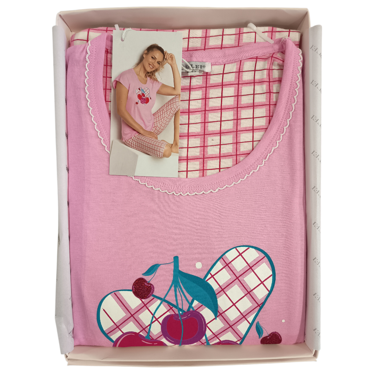 Ženska pižama kratek rokav in 3/4 hlače iz 100% tankega bombaža Pomlad-poletje trgovinamacek 2