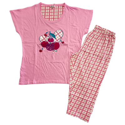 Ženska pižama kratek rokav in 3/4 hlače iz 100% tankega bombaža Pomlad-poletje trgovinamacek